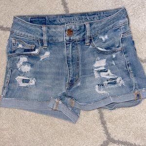 American eagle light wash 360 super stretch jean shorts